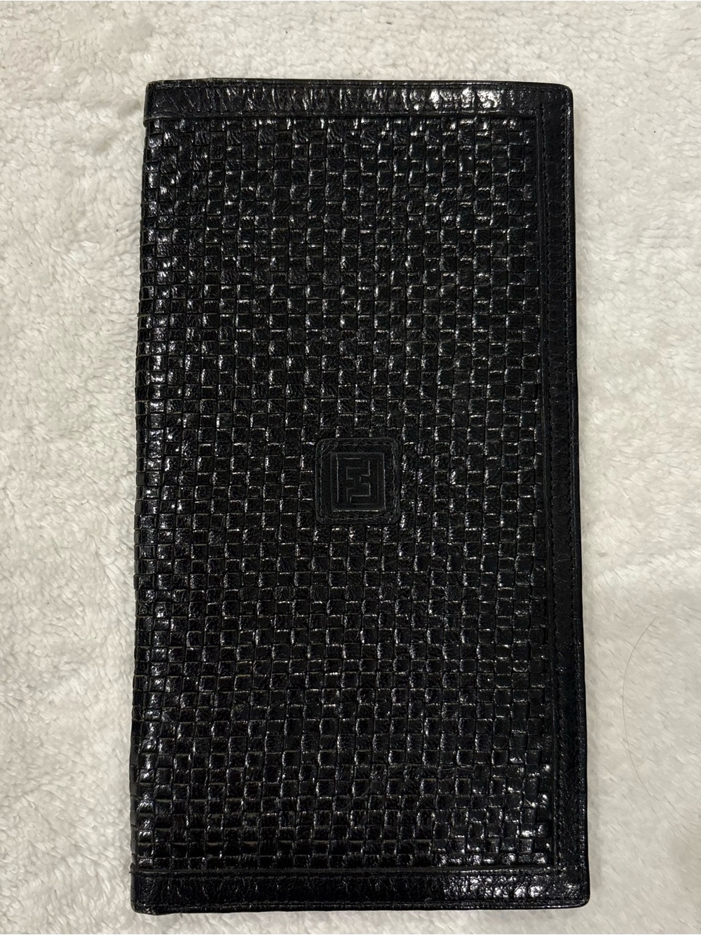 Fendi Vintage Woven Black Patent Leather Folio Wallet